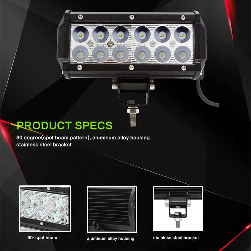 2PCS 7 INCH 36W LED LIGHT BAR SPOT FLOOD BEAM OFF ROAD SUV ATV 4X4 WORK LAMP FOR CAR TRACTOR BOAT 12V 24V | Автомобили и