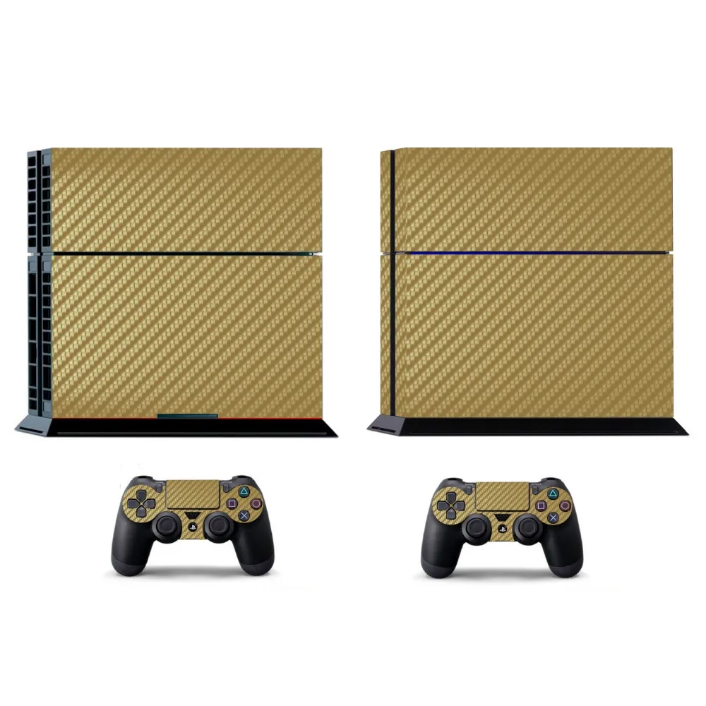 Золотой углеродного волокна наклейка для PS4 PS4 Стикеры Vinly кожи Стикеры для sony PS4 Игровые приставки 4 и 2 контроллера PS4 Стикеры s