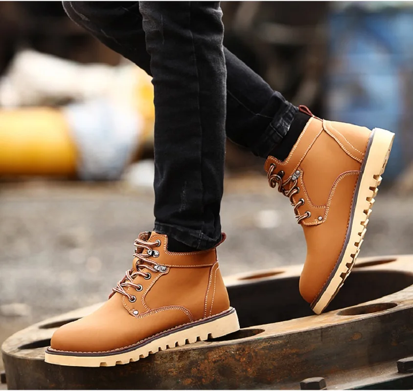 2018 модные кожаные мужские ботинки демисезонная и зимняя мужская обувь ботильоны