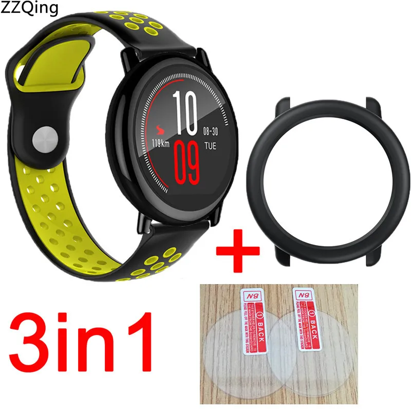 3 в 1 PC чехол + Huami Amazfit pace ремешок Смарт часы дышащие силиконовые браслеты браслет