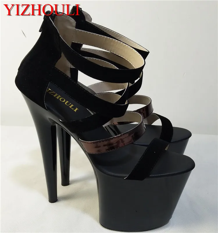 The new crossband with high heel, 17-18-20cm thick heel sandals, black PU face round head bag and women's Dance Shoes