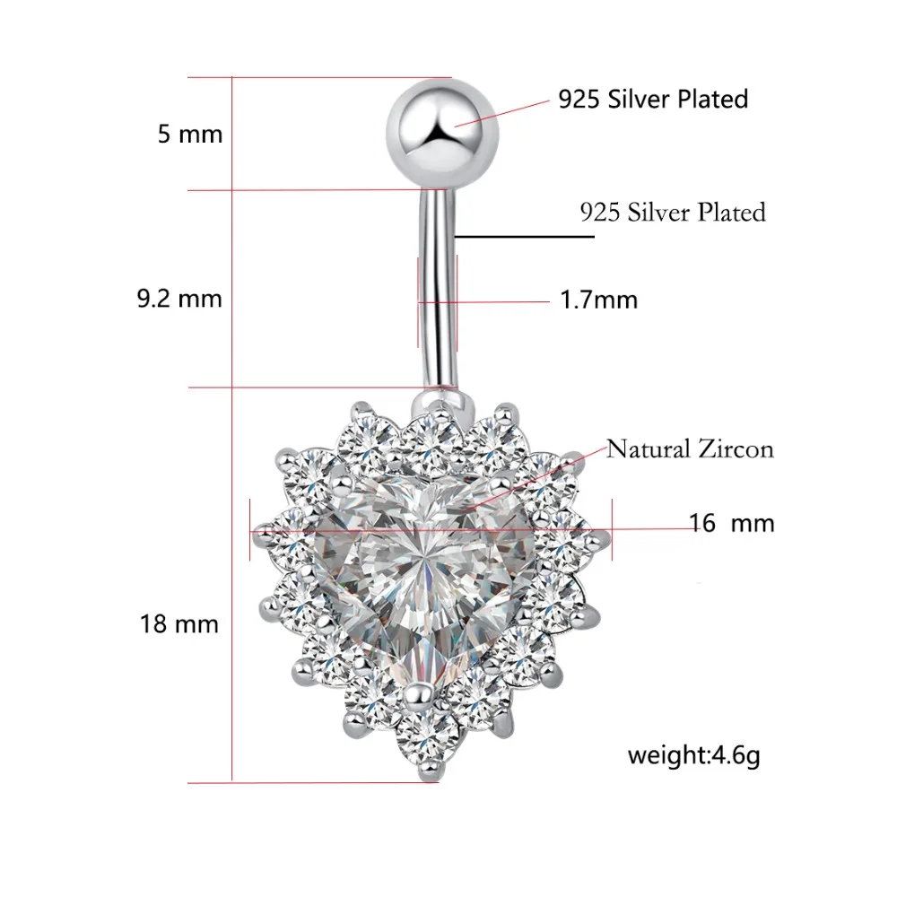 Новинка 2019 хит синий роскошный циркониевый кристалл сердце пупка кольца для