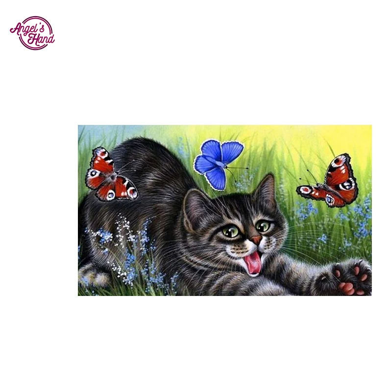: Angel's handdiydiamond Вышивка 5D вышивки крестом 3D Алмазный mosaicplay Cat украшения вышивка