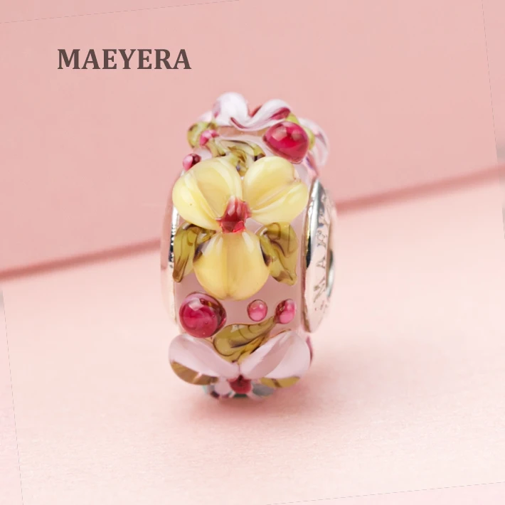 MAEYERA 925 серебряный сердечник стеклянные желто-бледно-розовые стерео лепестки из