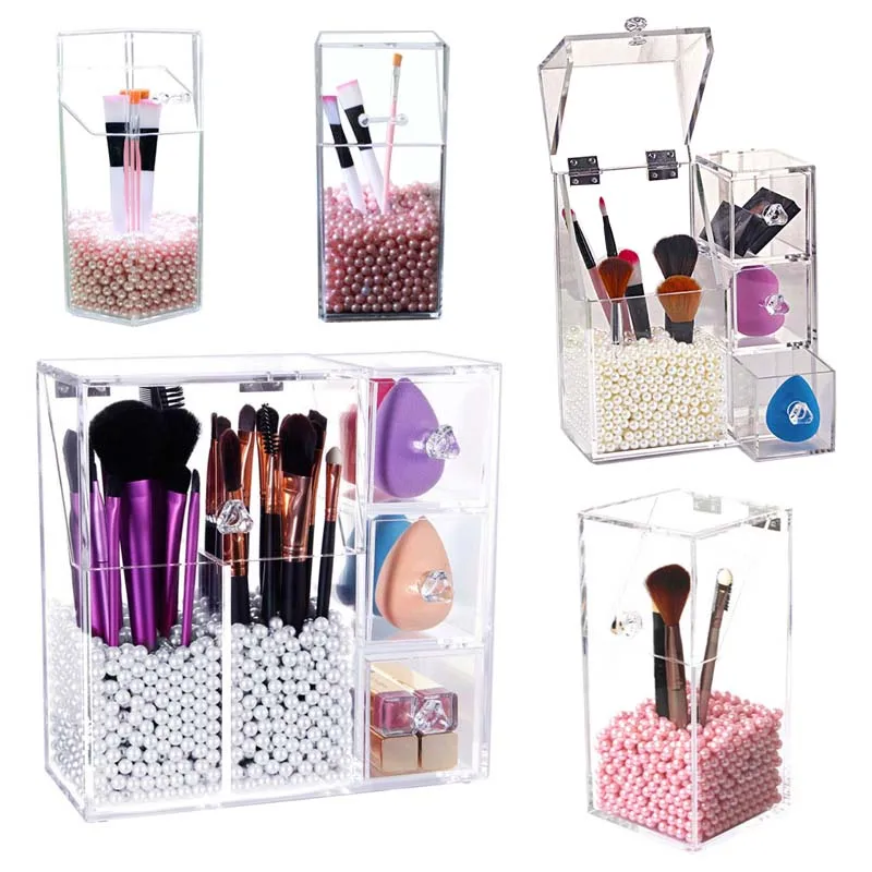 

5 styles PS Acrylic Makeup Organizer Cream Storage Box Clarity Cosmetic Makeup Brush Holder Vanity Cabinet Display