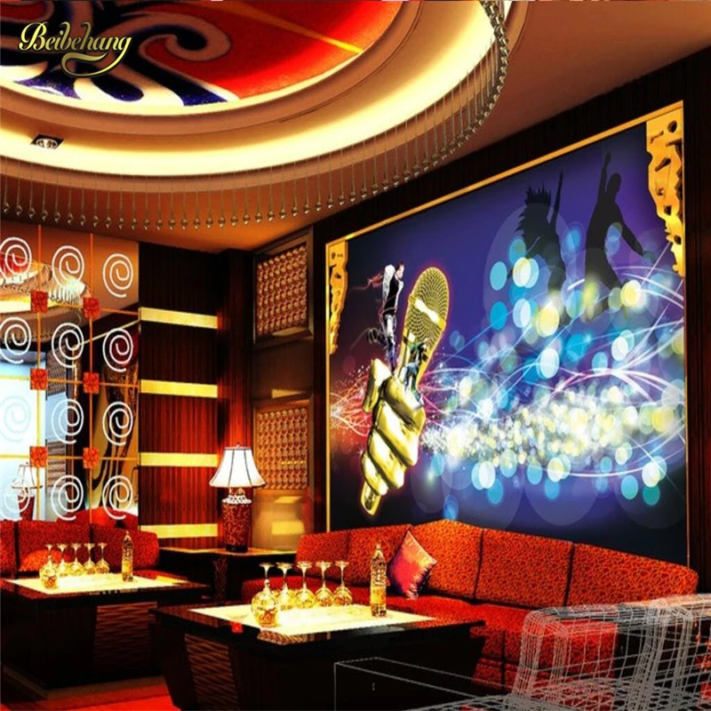 Beibehang Золотой микрофон K TV Bar papel de parede 3d фото обои для гостиной ТВ фон настенные
