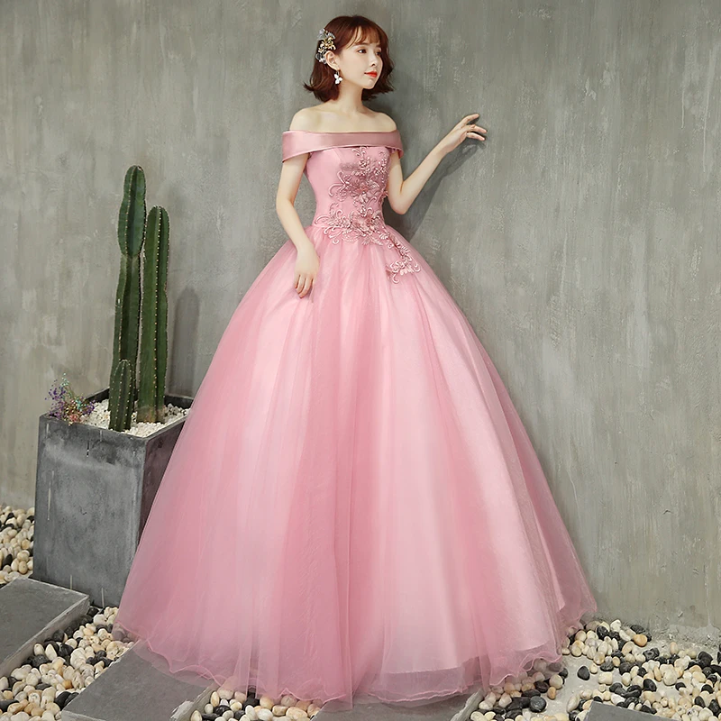 He's Bride New Sweet Pink Prom Dress Sexy Boat Neck Short Sleeve Floor-length Applique Party Ball Gown Robe De Soiree | Свадьбы и