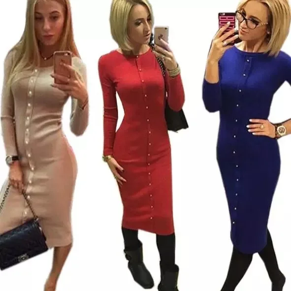 2018 Wankou Повседневное женское платье Красный Bodycon женский Vestidos украсить Пуговицы o