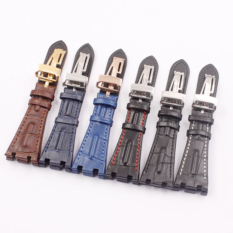 Watch Accessories Applies to for AP Royal Oak Series Leather Watch Strap Folding Buckle 28mm Men's Watch Strap