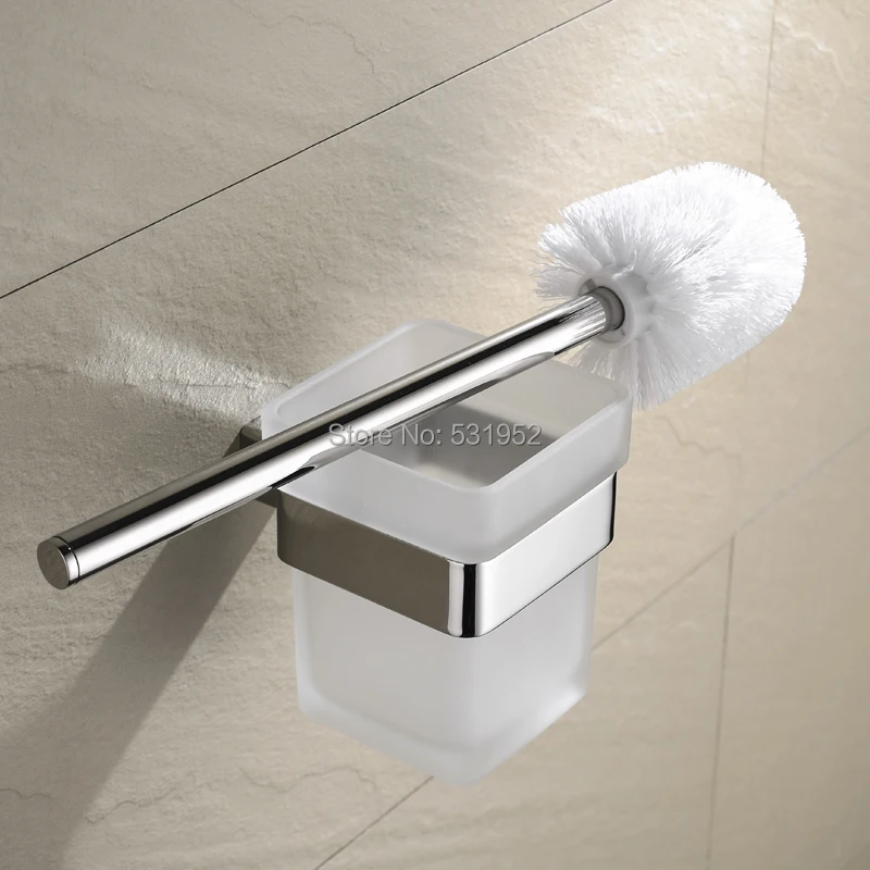 square bathroom toilet brush with holder glass cup wall mount contemporary style toilet brush polished bathroom accessories free global shipping