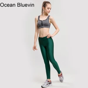 Леггинсы для фитнеса Ocean Bluevin, однотонные, флуоресцентные, зеленые, эластичные