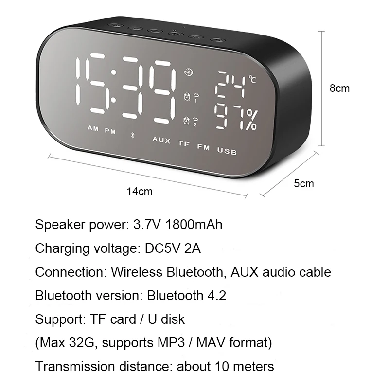 Multifunction Digital Temperature Alarm Clock Wireless Bluetooth Table with Speakers Home Mini LED Display | Дом и сад