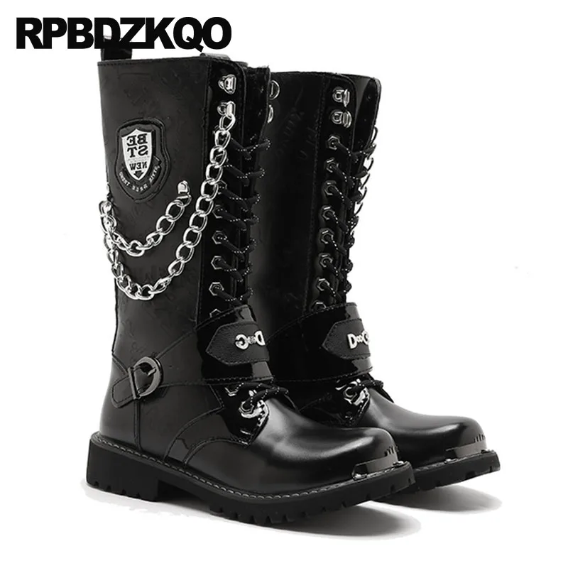 Модные высокие мужские кожаные ботинки до середины икры мотоциклетные боевые