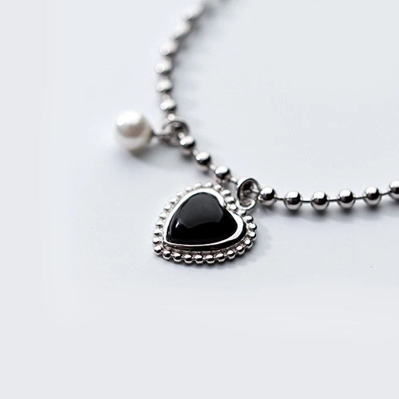 Романтичный черный натуральный камень браслет сердечко с 6 мм жемчугом в виде
