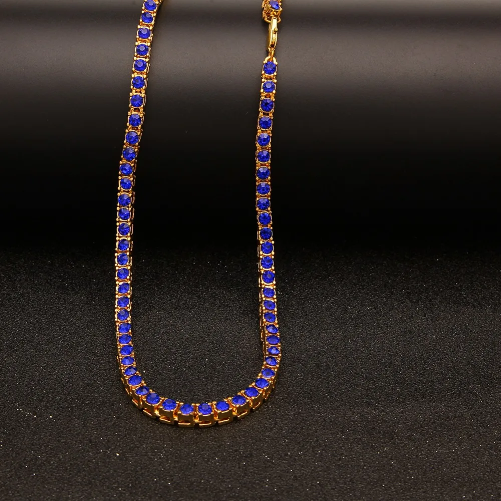 THE BLING KING 1 row 5mm AlloyTennis lovely Necklace Iced out Red Blue Black Rhinestone Gold Silver Plated Mens Hip Hop Jewelry | Украшения