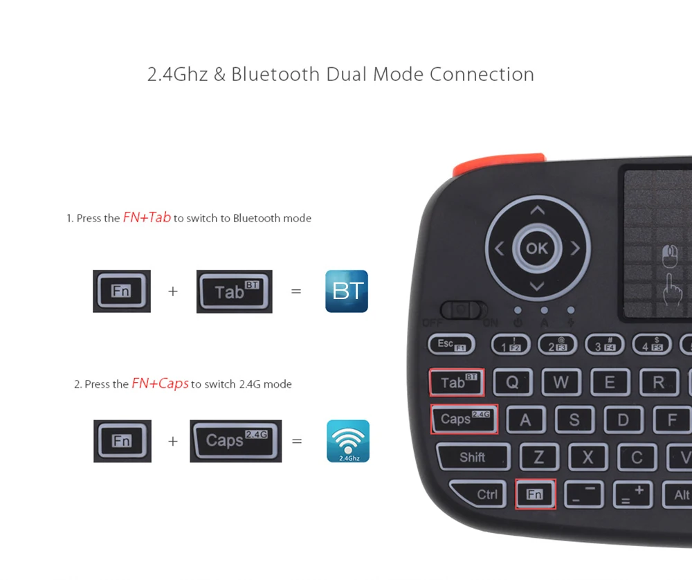 Rii RT726 Bluetooth 2,4 ГГц двойной режим Мини Беспроводная клавиатура Air mouse с тачпадом для iPad Pro iPhone XS ТВ коробка мини клавиатура