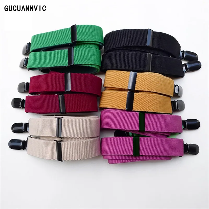 

NEW6 kinds of pure color hanging suspenders men women 3 black clip braces men British fashion leather suture elastic adjustable