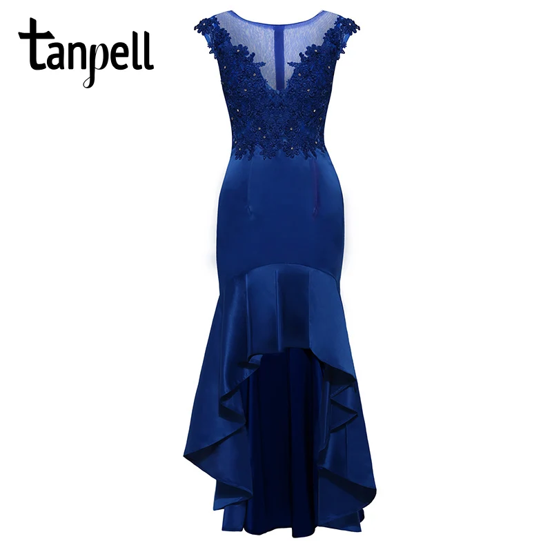 Tanpell асимметричное вечернее платье с белыми аппликациями и короткими рукавами, женские вечерние платья с глубоким вырезом, официальное с силуэтом "Русалка" и вышивкой бисером, вечернее платье es