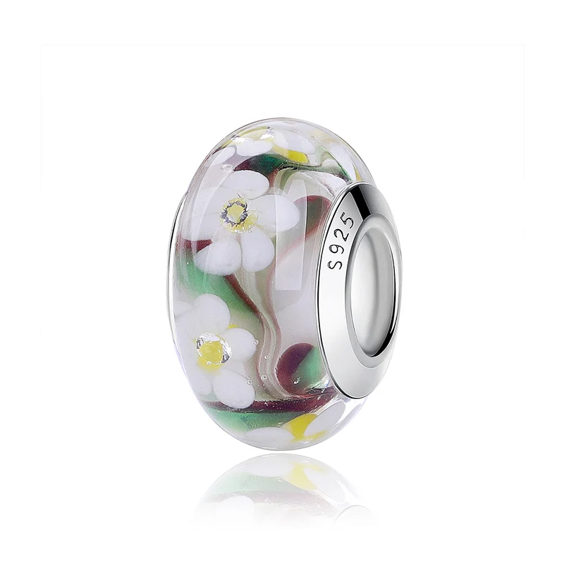 Fit Pandora браслет Серебро 925 пробы талисманы сердце Микки из муранского стекла с изображением цветка бусины для женщин Diy ювелирные изделия - Цвет: Field of Daisies 2