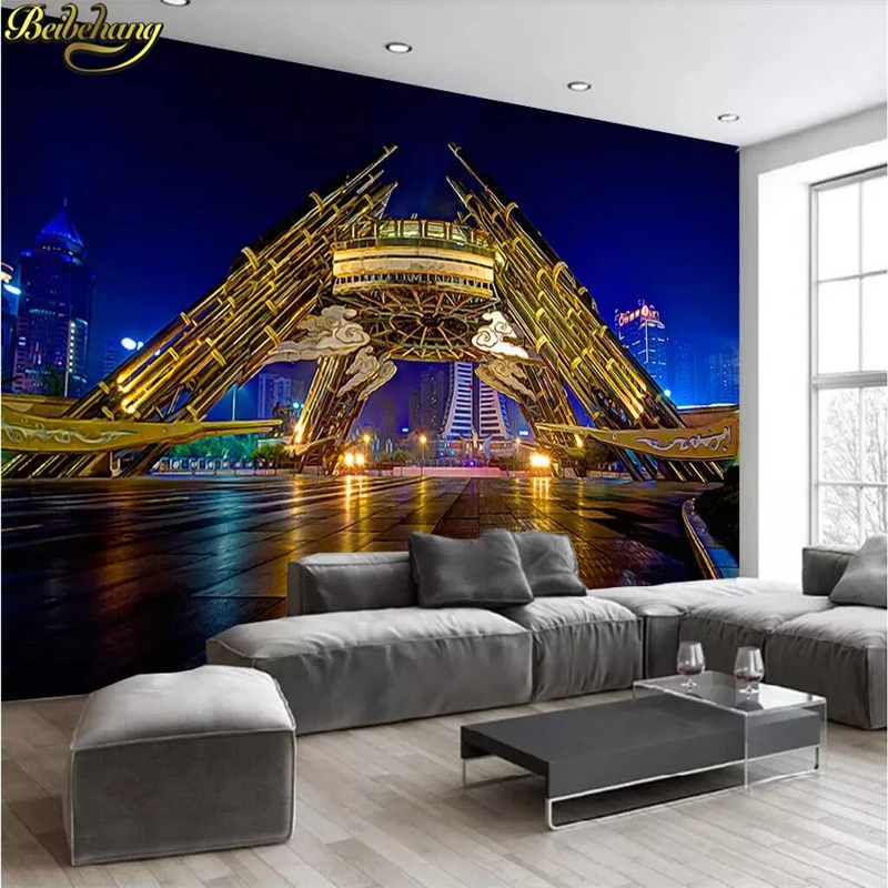 beibehang lighter wallpaper Large living room TV backdrop silk cloth wallpapers murals modern city bridge mural wall paper roll |