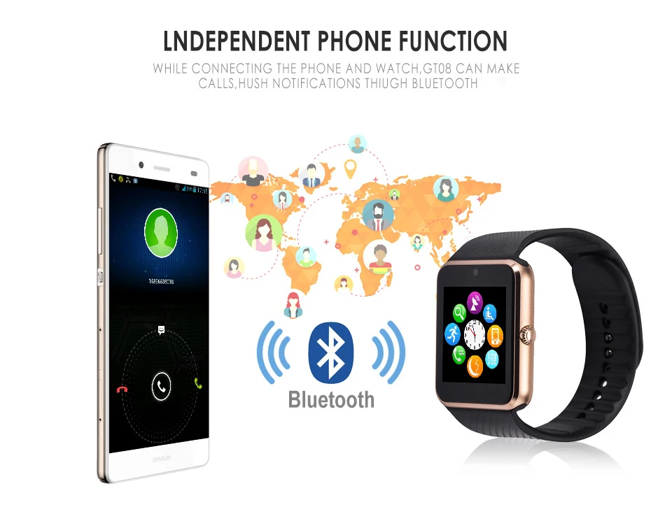Хит, Torntisc GT08, смарт-часы, телефон, поддержка TF sim-карты, MP3, МП камера, Bluetooth, синхронизация, уведомления, часы для apple, android OS