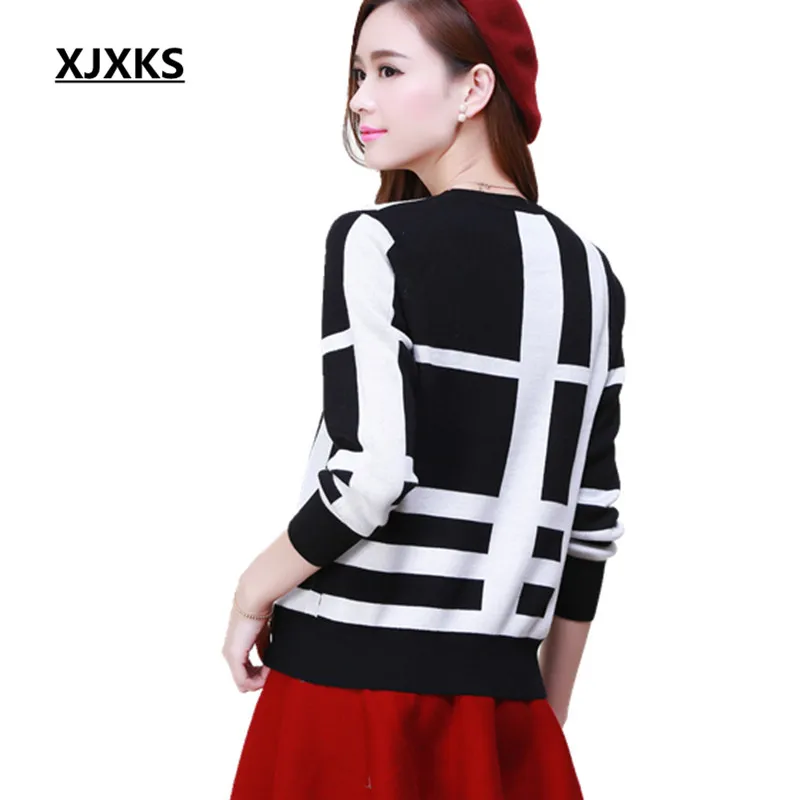 XJXKS New 2022 Fashion Plaid Sweater Women Sweaters and Pullovers O-Neck Long Sleeve Jumper Knitted | Женская одежда