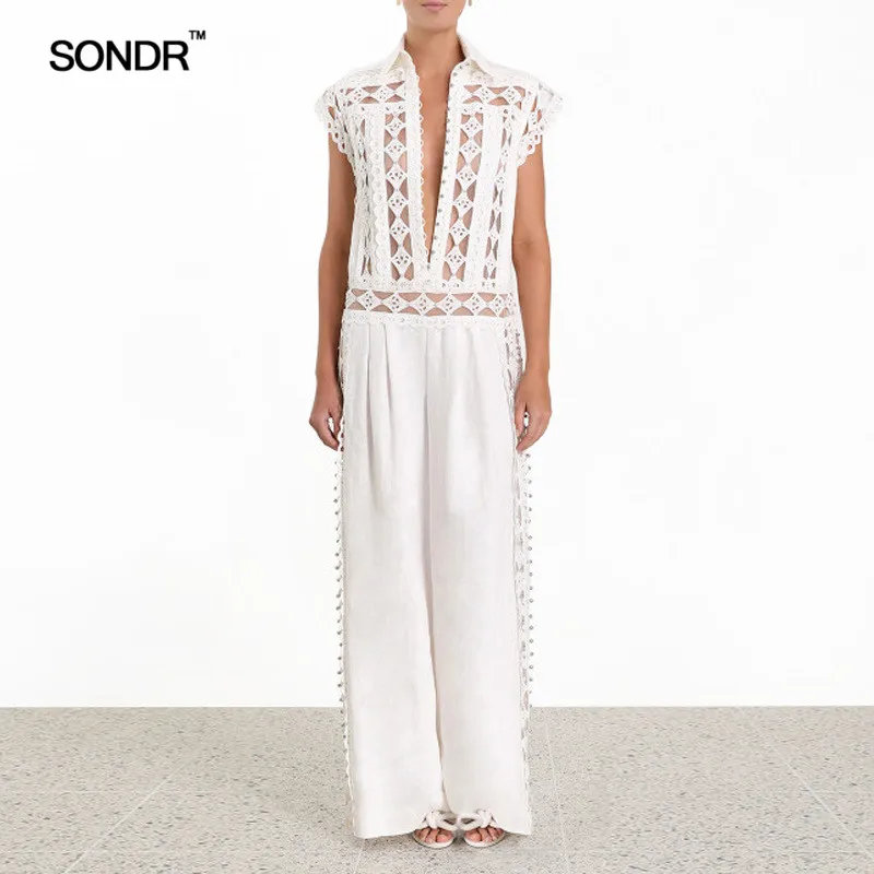 Женские комбинезоны без рукавов SONDR летние широкие брюки с высокой талией и