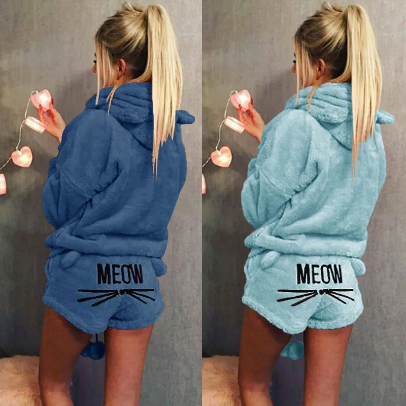 Новинка женские зимние теплые пижамы костюм плюшевая толстовка с капюшоном