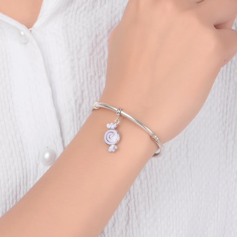 Хорошее качество популярные фиолетовый эмаль 925 серебро сладкие конфеты Шарм