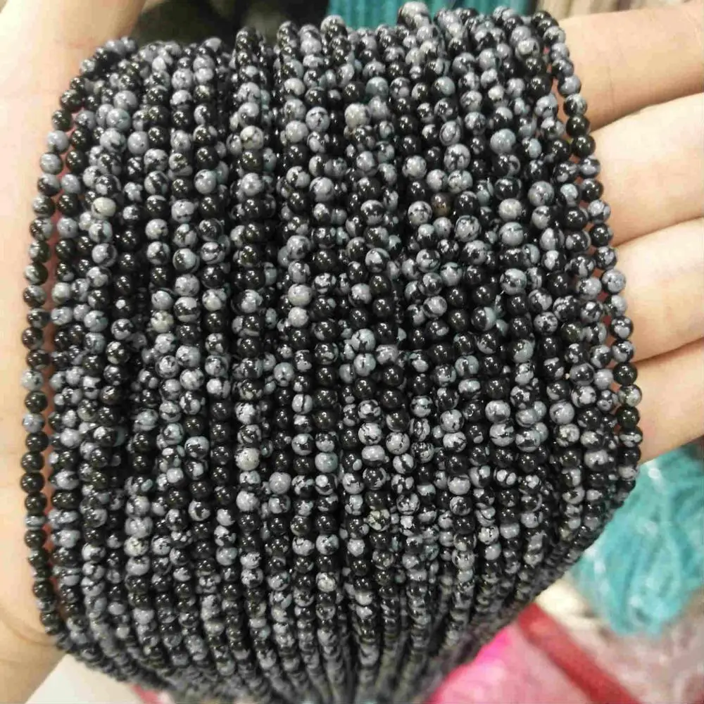 Snowflake stone 2 мм 3 мм круглые бусины из натурального камня розовый кварц аметисты лазурит Агаты бусины для изготовления ювелирных изделий Для Бисероплетения DIY браслет - Color: Snowflake stone