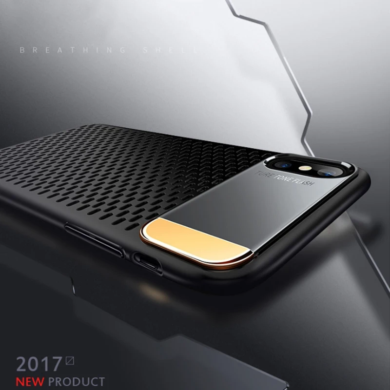 Противоударный защитный Чехол для iphone х чехол дышащая PC Shell назад с металлическим