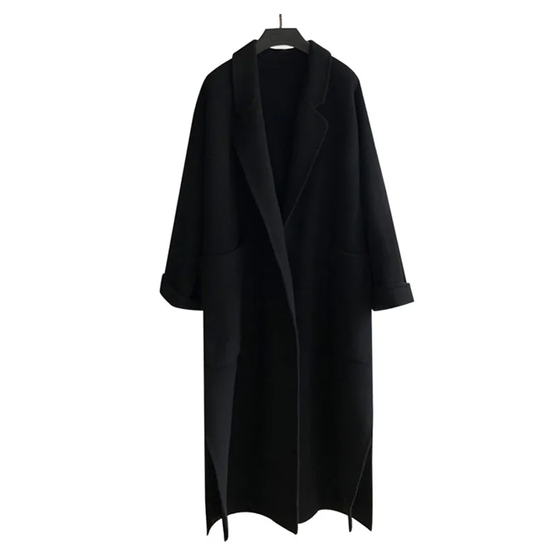 2020 New Autumn Winter Women's Casual Wool Blend Trench Coat Spring Oversize Long Women Woolen Belt Cashmere Outerwear | Женская