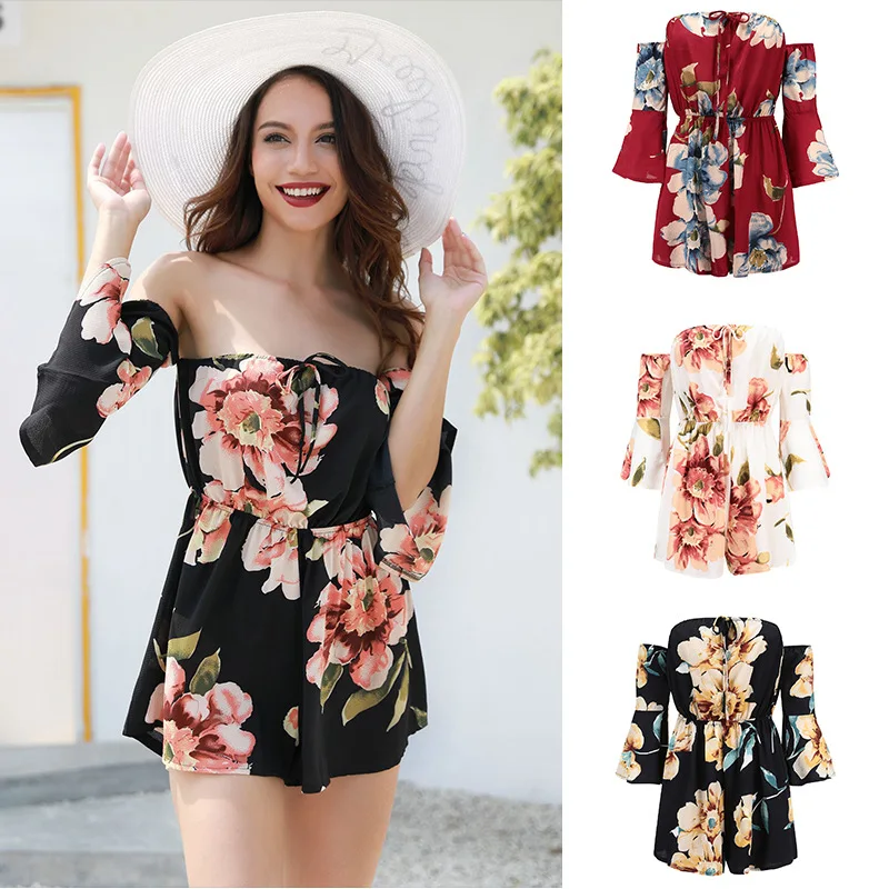 Женские повседневные Комбинезоны Boho Vogue Цветочные с открытыми плечами и