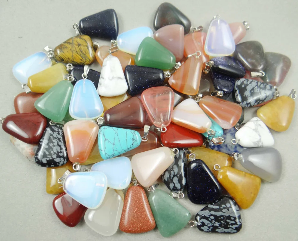 Подвеска трапеция из натурального кварца с бирюзой и кристаллом тигровый глаз