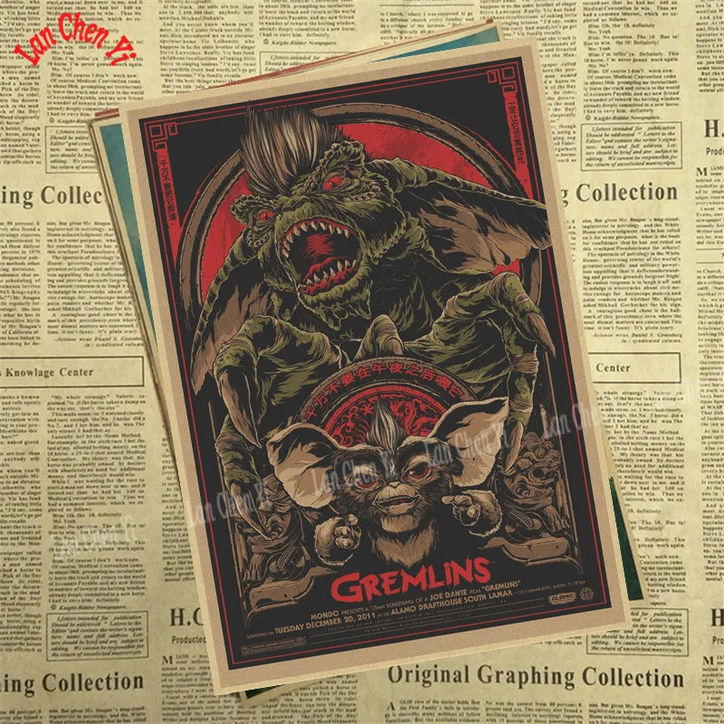 Светло-серый Gremlins Фэнтези фильм ужасов крафт бумага Плакат кафе высокое качество печати рисунок ядро декоративная живопись - Цвет: Светло-серый