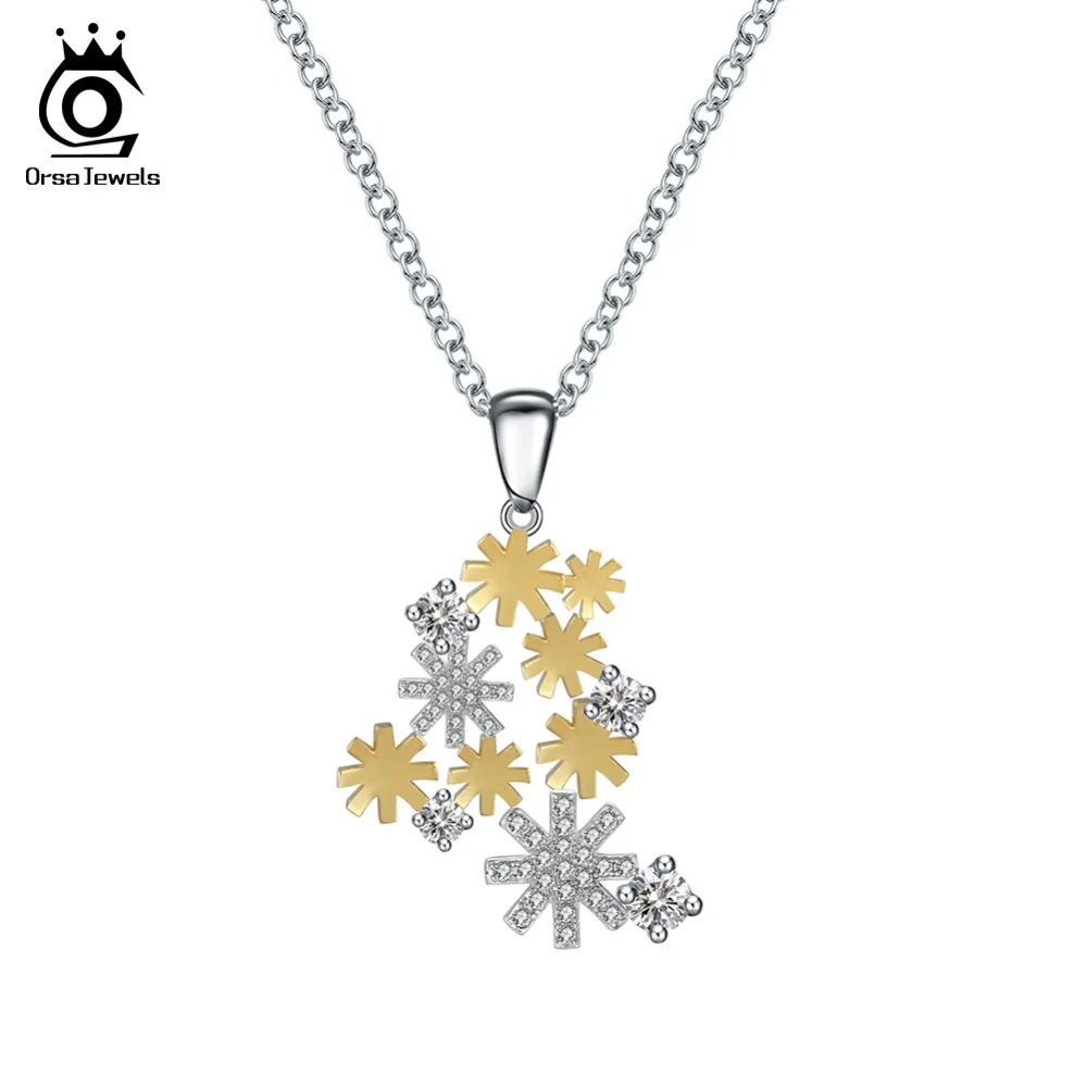 ORSA JEWELS, Женские Подвески со снежинками, AAA Ослепительный CZ золотой цвет с серебряным цветом, вечерние ювелирные изделия в подарок ON158