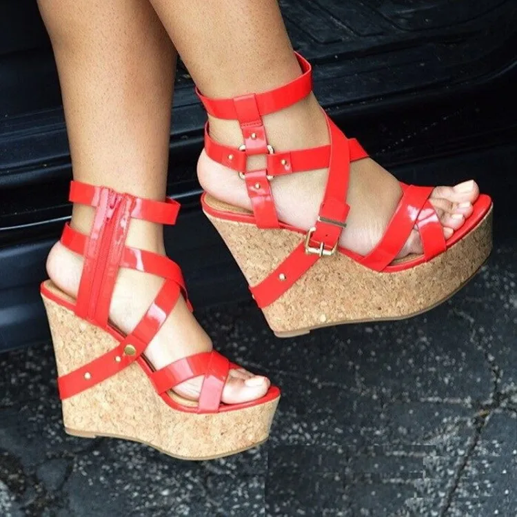 Olomm Women Platform Gladiator Sandals Sexy Wedges High Heels Shoes Open Toe Yellow Red Party US Plus Size 5-15 | Обувь