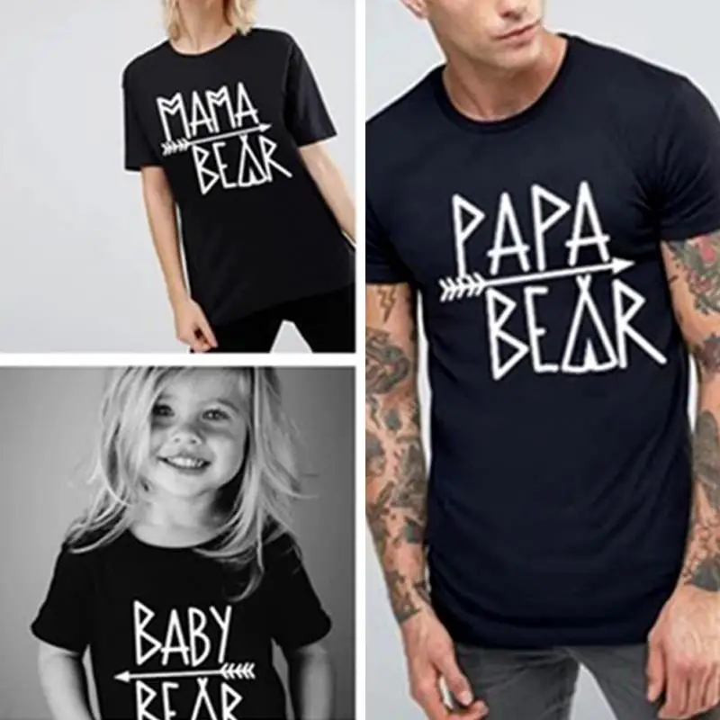 Новинка модная футболка с короткими рукавами и круглым вырезом надписью Papa Bear Mama