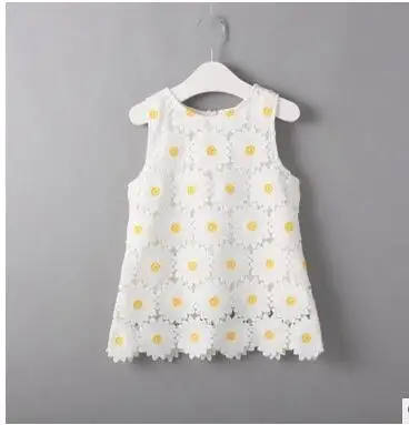 new summer 2016 girls constume cotton daisy floral white baby dress vest sleeveless children dresses kids clothes | Детская одежда и