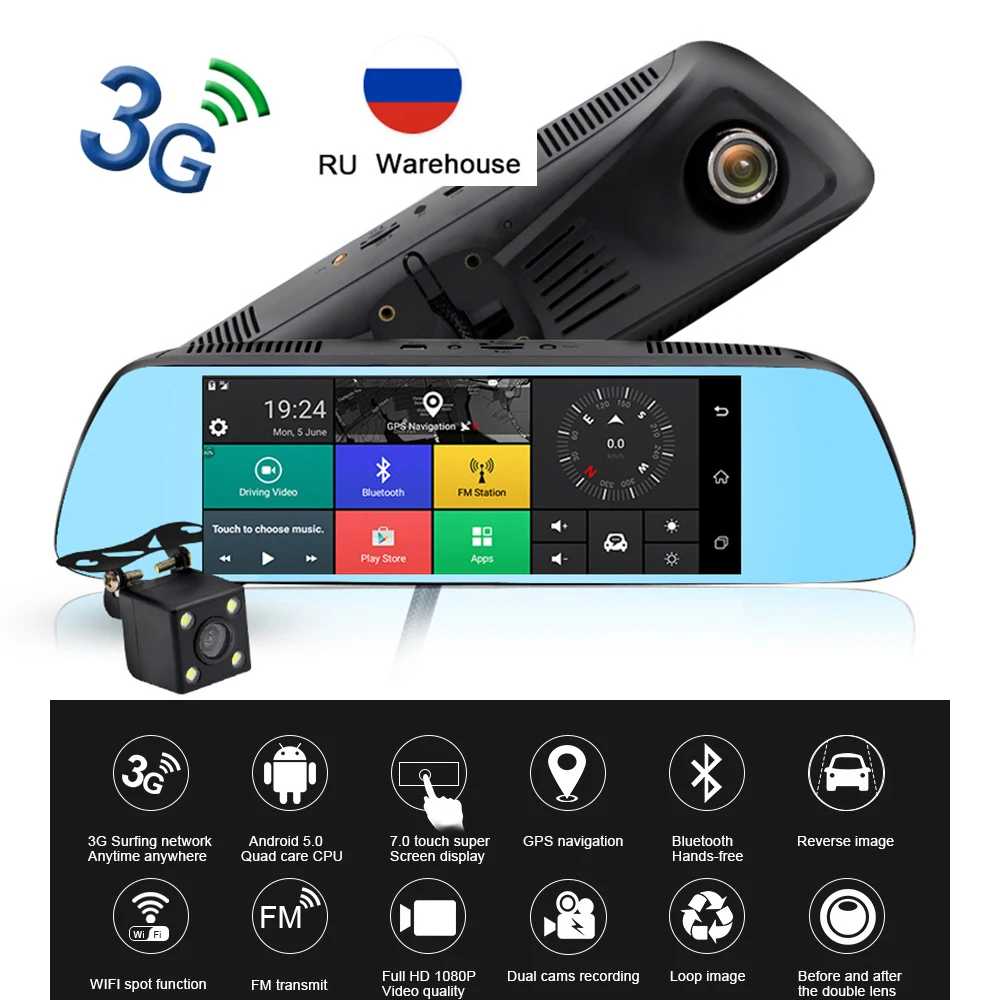 TOPSOURCE DVR автомобильное зеркало GPS 3G 6 86 &quotAndroid 5 0 видеорегистратор Full HD 1080P двойная