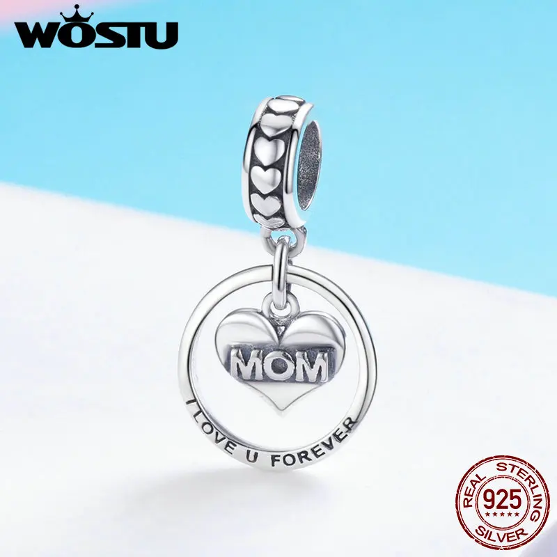 WOSTU, настоящее 925 пробы, серебро, Forever Love для мамы, шарм, подходят браслеты из бусин, серебро, сделай сам, ювелирное изделие, подарок для мамы CQC649