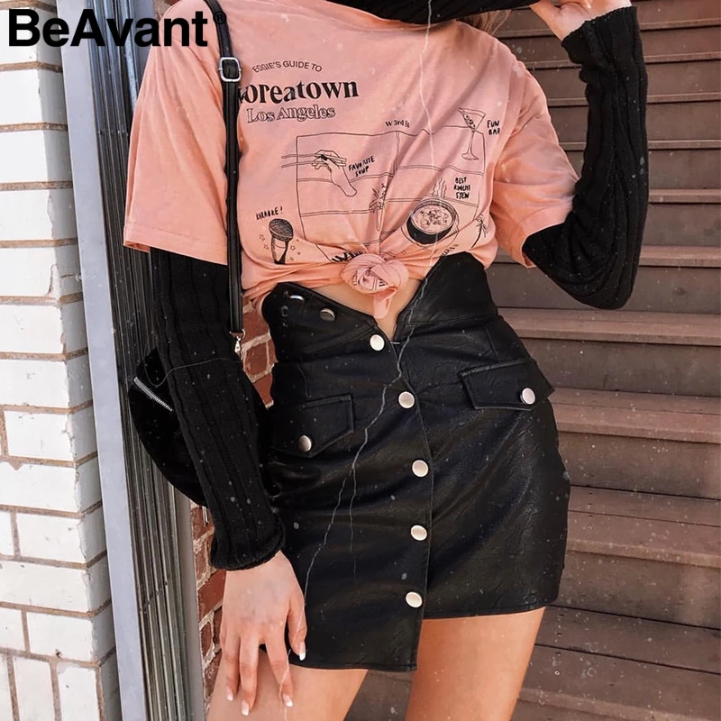 BeAvant PU кожаные пуговицы Женская юбка высокая Талия bodycon мини карандашные юбки