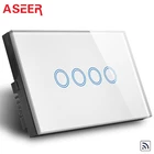 Сенсорный выключатель ASEER для умного дома, 4 клавиши, 1 канал, 1000 Вт, Стандартный беспроводной смарт-выключатель из закаленного стекла, RF 433 МГц, без пульта дистанционного управления