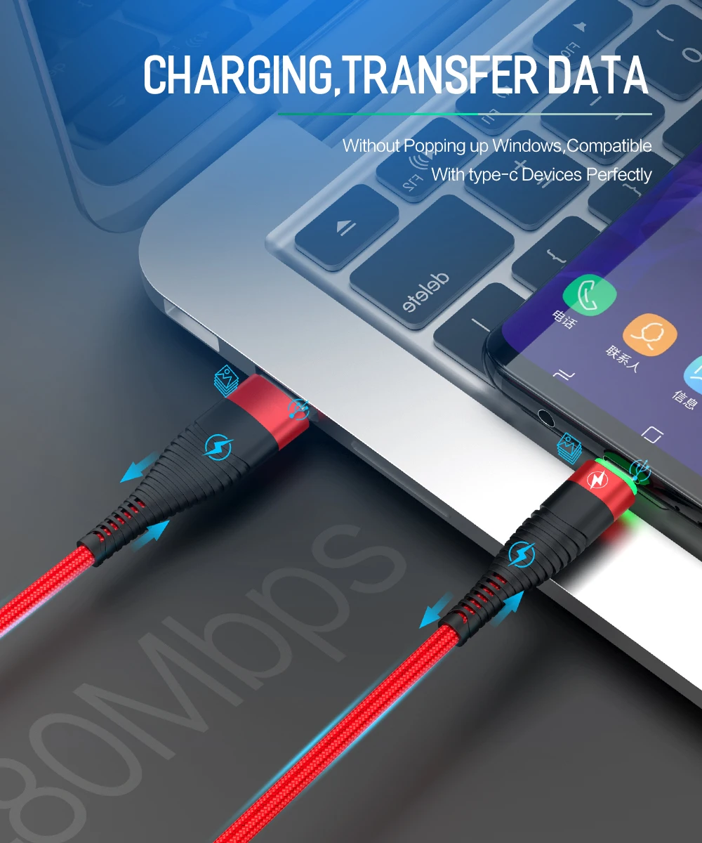 Jellico 3A светодиодный кабель usb type C для samsung Xiaomi QC3.0 провод для быстрой зарядки USB-C зарядное устройство для мобильного телефона usb type-c кабель