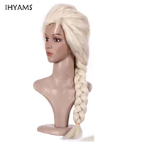half long 50cm blonde braids elsa princess synthetic cosplay wigs for adults wig cap