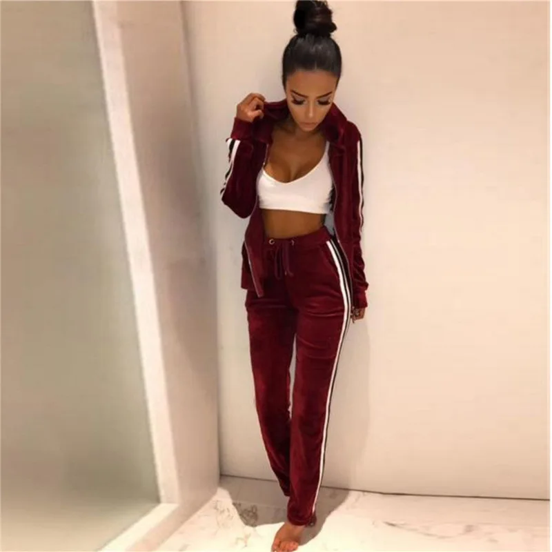 Spring Autumn Women Tracksuit Sportswear Female Velvet Jacket hoodies Sweatshirt+pants Running Jogging Leisure Set Sport Suit | Спорт и