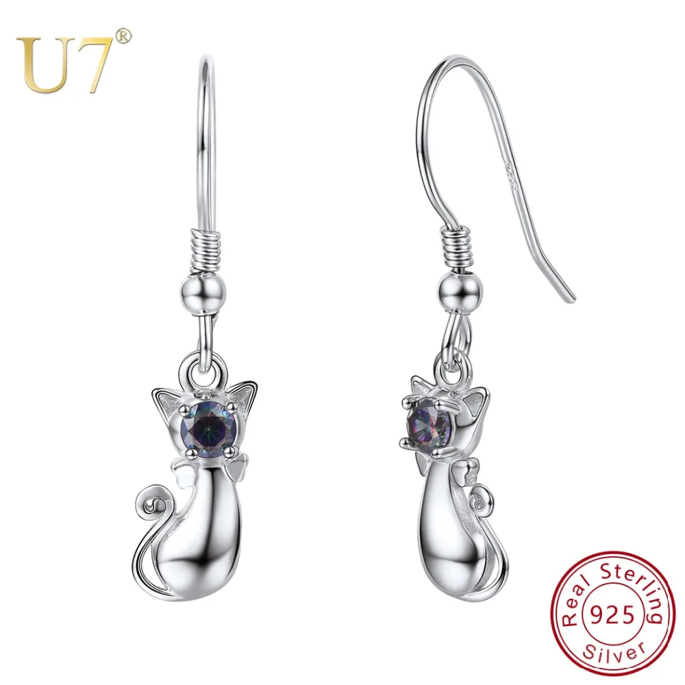 

U7 925 Sterling Silver Dangle Cat Drop Earring Best Gift For Women Brincos Bijoux Piercing Trend Jewelry Earrings Wholesale SC64