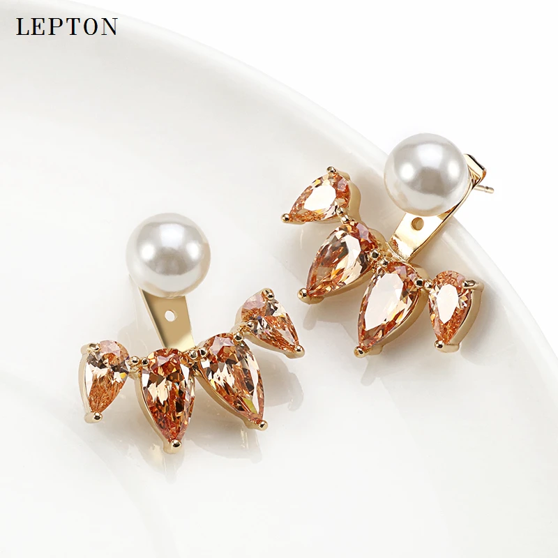 

Lepton Champagne Zircon Earrings Ear Jacket Gold & Black Drops Of Water Zircon Earings Earring Stud Earrings For Women Jewelry