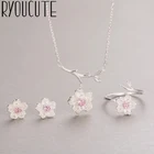 RYOUCUTE, модные свадебные комплекты ювелирных изделий, серебряный цвет, цирконий, цветок, колье, серьги для женщин, бижутерия из Дубая