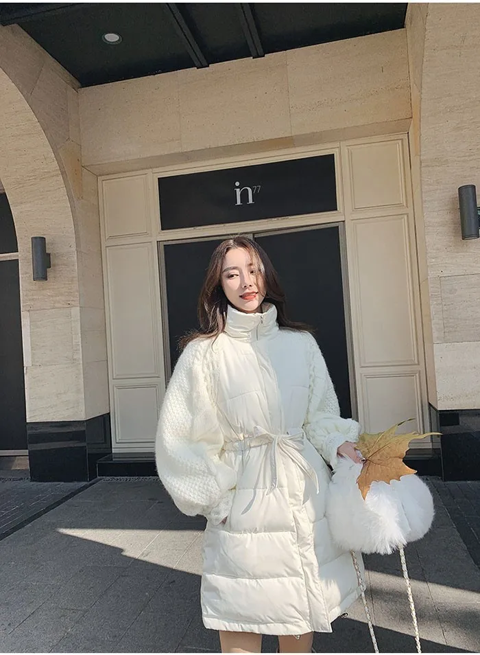 ZURICHOUSE/брендовые зимние пальто женские длинные/короткие Пуховые Стеганые Куртки Модные трикотажные рукава дизайн свободная теплая Дамская парка